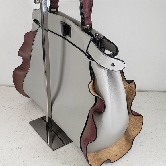 Kathy Ireland Designer Handbag - Gray & Brown Ruffle Crossbody Handbag Purse - Picture 9 of 16